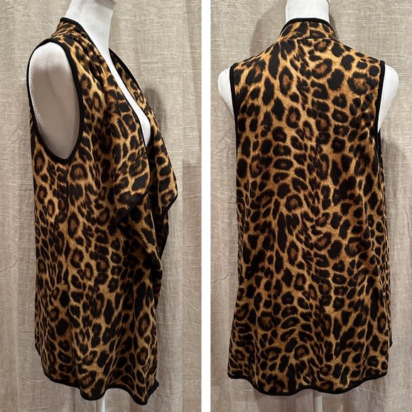Sweet Lovely by Jen Leopard Print Open Front Waterfall Vest Women's Small - Picture 2 of 8